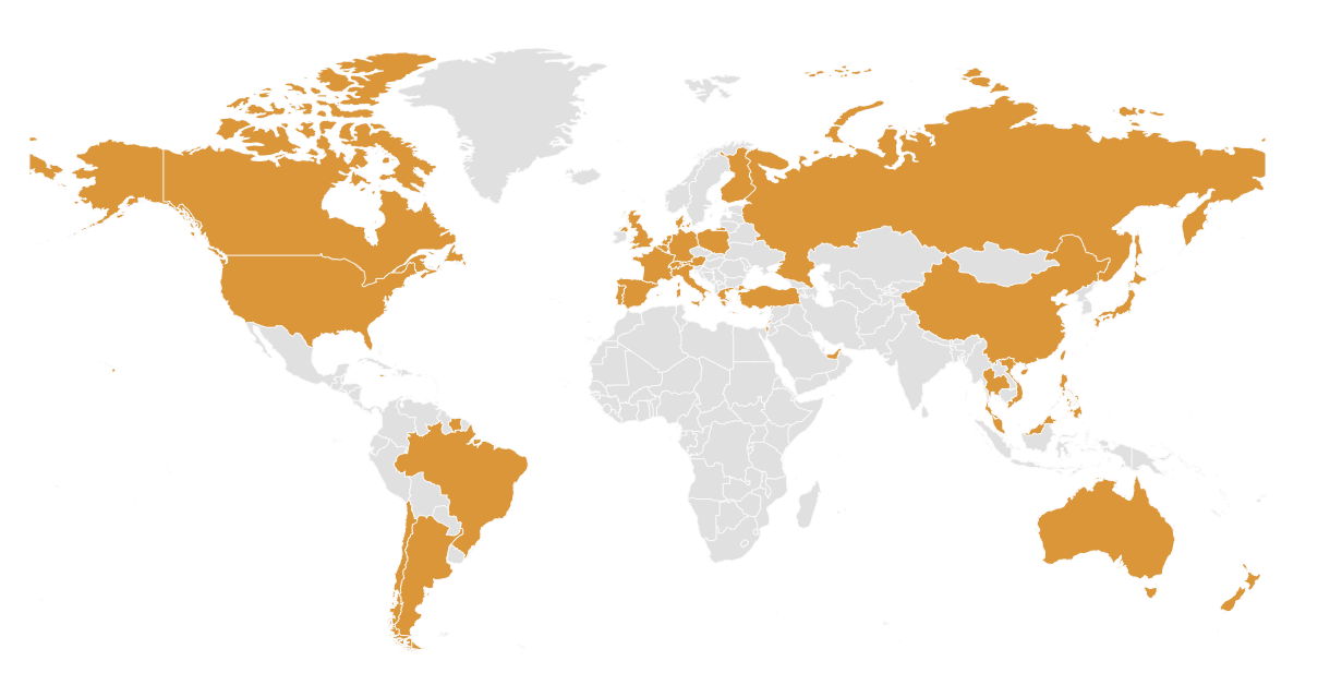 World map with global presence markers